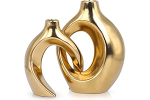 XIAOMAGG Set Di 2 Vasi In Ceramica, Arredamento Moderno Bohémien, Matrimonio, Tavolo Da Pranzo, Banchetto, Soggiorno, Ufficio, Camera Da Letto, Bagno, Davanzale，Vaso decorativo (Oro opaco)