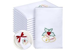 Panelee 12 Pcs Christmas Cloth Napkins 17 x 17 Inches Soft Comfortable Satin Cloth Napkin Reusable Table Napkin for Home, Restaurants, Parties(Jingle Bell)