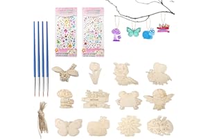 HENGBIRD Juego de 36 colgantes de madera para niños, figuras de madera, manualidades, cumpleaños infantiles, para pintar y colgar, diseño de mariposas y flores, manualidades con lápiz de acuarela y