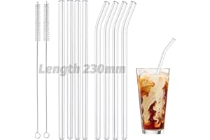 vgggrd Pailles en Verre [4 Droites + 4 Courbées], Pailles Bubble Tea 23cm, 2 Brosses de Nettoyage, Paille pour Bubble Tea, Smoothies, Cocktails, Milkshakes, Jus