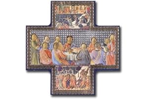 Biblegifts Last Supper Cross Shaped Gold/Silver Metallic Picture Hanging Icon Style 6" x 6" Jesus & Disciples