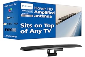 Philips Amplified HD TV Antenna, Easy Mount for Top of TV, Indoor, Long Range, Included Signal Booster Amplifier, Full 1080P 4K Ultra HD VHF UHF, SDV7219N/27