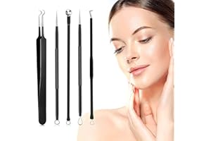 LAUCENTRAL Extracteur Point Noir, [5 Pièce] Kit Extracteur Professional Pince Point Noir, Acier Inoxydable Blackhead Remover pour Retire Comédons, les Boutons et les Pustules(noir)