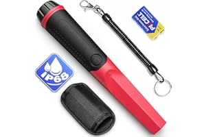 Hazlewolke Pinpointer Metal Detector Portatile, IP68 Rilevatore di Metalli Impermeabile, Profondità 4,5", Rilevamento a 360°, Accessori Pin Pointer per Adulti e Bambini - rosso