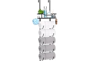 SWTYMIKI Over Door Towel Rack - 6 Tier Towel Storage Rack for Bathroom Wall Mounted, Towel Holder with Shelf, Hanging Rolled Towel Rail & Bathroom Storage Organiser for Bathroom, Camper, RV