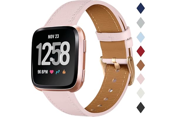 CeMiKa Bracelet en Cuir Compatible avec Fitbit Versa et Versa 2, Bande Remplacement Sable Rose/Or Rose