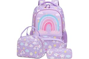 Kimwadalh Mochila Arcoiris Niña Mochila Primaria Escolar Niñas Set de Mochila Colores Niña,Mochila Infantil + Bolsa de almuerzo + Estuche,Mochila para Escuela,Viajes
