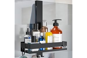 HassoKon Duschablage zum Hängen,Edelstahl Duschablage Ohne Bohren Duschkorb zum Hängen Duschablage für Glaswand Badezimmer mit 2 Haken und Saugnapf (Schwarz)