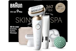 Braun Silk-épil 9 Flex SkinSpa, Epilator med 360° flexibelt huvud, för enkel hårborttagning, Wet & Dry, varaktigt slät hud, allt-i-ett-kit, med minirakapparat för kroppen 9-481 3D, Vit