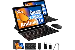 FORUSER Tablet Android 14 da 10 pollici, 36 GB RAM, 128 GB ROM (TF 1TB) 1280 x 800 IPS 8000 mAh, BT5.0, 5G WiFi 6, tablet con tastiera, mouse, sicurezza, cuffie, stile, colore nero