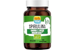 ISOLA PLUS Spirulina, Integratore Alimentare Biologico, 300 Compresse da 500mg, Energia e Difese Immunitarie, contiene Vitamina B12, Vegano e Bio