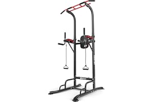 HS HOP-SPORT HOP-Sport® Power Tower HS-1016K avec Station de dips, Tour de Musculation Multifonction Complet avec Barre de Traction réglable, Chaise Romaine avec poignées antidérapantes 2 extenseurs, Max. 150 kg