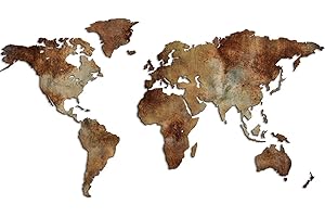 Giallobus - Mapa del Mundo - EDICIÓN Especial - Efecto DE ÓXIDO DE Estilo Industrial - DECORACIÓN Pared DE Madera MDF - 190X105 CM