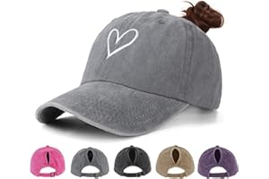 Acado Ponytail Baseball Cap for Women - Distressed Vintage Washed Adjustable Embroidered High Bun Hat Ladies