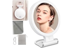 Amolabe Reise Vergrößerungsspiegel mit Licht, Beleuchteter Make-up Spiegel mit 1X/10X Vergrößerung Tragbarer LED Schminkspiegel mit 3 Farben Beleuchtung Helligkeit Dimmbar Runder Spiegel für Zuhause