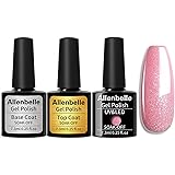 Allenbelle (Base Top Coat+one colore) Smalto Semipermanente Nail Polish UV LED Gel Unghie Base Coat&Top Coat (Kit di 3 pcs 7.