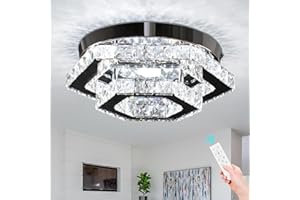CXGLEAMING 13" Modern Crystal Chandelier Ceiling Light LED Dimmable Pendant Lamp Flush Fitting Ceiling Light for Living Room Bedroom Kitchen Hallway Bathroom(Remote Control