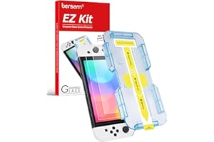 BERSEM 2 Stück Schutzfolie aus gehärtetem Glas Kompatibel mit Nintendo Switch OLED 7 Zoll 2021, Automatische Ausrichtung Bausatz/9H Härte/Transparent HD Klar/Anti-Kratzer/Hohe Reaktion