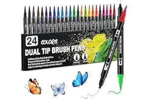 BAKEVIC Filzstifte,24 Filzstifte Dicke und Dünne,Dual Brush Pinselmarker für Erwachsene und Kinder–Zum Ausmalen, Zeichnen, DIY-Projekte, Journaling, Scrapbooking und Schulbedarf