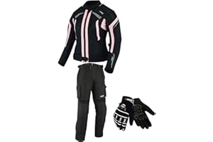 BOSmoto DAMEN MOTORRADKOMBI JACKE + HOSE + HANDSCHUHEN - BIKE MOTORRAD ROCKER TOURING in verschiedenen farben (XXL, Schwarz Rose)