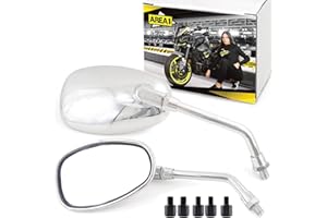 ‎AREA1 Area1 Universal Motorrad Rückspiegel Paar e-geprüft 2xM10 Rechtsgewinde + 5Adapter, Spiegel für Vintage Custom Chopper Retro Naked-Bikes Scrambler Streetfighter Cafe-Racer (oval/chrom)