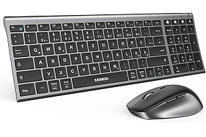 Bluetooth Tastatur mit Maus, SEENDA COE401 Kabelloses Tastatur Maus Set für Windows/Mac/iPad/Android | Ultradünne Metall-Tastatur + Leise Funkmaus | 3 Geräte Verbindung, QWERTZ Layout, Grau