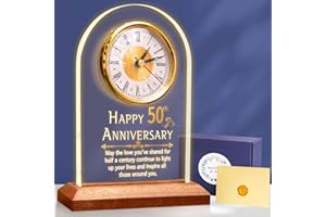 OkiyiD 50th Anniversary Wedding Gift, Anniversary Quartz Clock, Desk Table Clock, 50 Years of Marriage, Golden Wedding for Couple, Parents, Grandparents (Wooden Base)