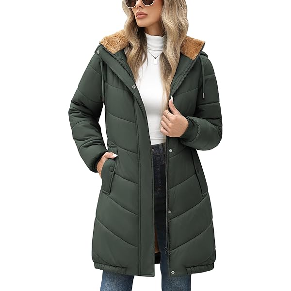 Manteau D'hiver Femme Longue - Doudoune Chaude à Capuche, Polaire, Avec Poches Zippées - Coupe Décontractée