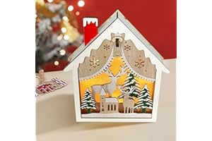 BSEICAL Świąteczne dekoracje do domu, Boże Narodzenie dekoracje stołowe, drewniane jasne domki bożonarodzeniowe, światła świąteczne świecące domki, dekoracje świąteczne do wnętrz oświetlone przedmioty