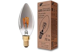 ‎GREENANDCO greenandco® Vintage filament LED świeczka srebrnoszara E14 C35 2W 70lm 1800K ekstra ciepła biel 360° 230V nie ściemnia się