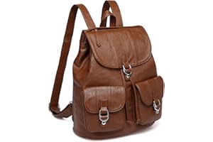 VASCHY Mini Sac a Dos Femme, Cordon Cartable Fille en PU Cuir avec Plein de Poches Petit Sacs Portés Dos Femme Sac Dos College Fille pour l'Université Aller en Cours avec Boucle Lumière Marron