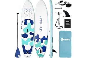 Santasup Stand Up Paddle Planche de Surf Sup Gonflable Complet Accessoires Paddle Gonflable Pagaie Réglable, Pompe, Tapis Antidérapant, pour Adultes Pompe, Sac à Dos de Voyage ISUP