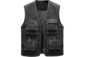 Oralidera Hombre Chaleco Tipo Safari Multibolsillos Chaleco Exterior de Algodón Chaleco de Pesca Acampa Fotografía Chaquetas sin Mangas