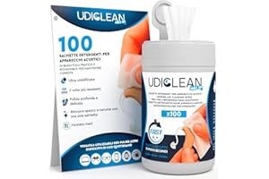 UDIVITA 100 Salviette per Apparecchi Acustici Detergenti e Umidificate Udiclean - in Dispenser Richiudibile Salva Umidità - Salviette Formato Maxi e Resistenti Alta Qualità