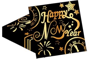 MICJLLT 24 Pcs New Year Napkins for New Years Eve Decorations 2026,Paper Napkins with Gold and Black Disposable for Eve Party Supplies,Tissue Dinner Serviettes Paper Tableware - Table Decorations