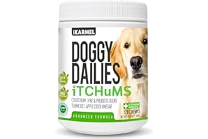 IKARMEL Doggy Dailies iTCHuMS | Itchy Dog Skin Relief | Probiotcs Dogs Allergy Itch Treats Anti Scratching Paws Ears Eyes Immunity Support Coat, Gut & Immune Health Supplements.