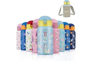 Autsel 500ml Botella Agua Niños Acero Inoxidable con Pajita Reutilizable Botella Termica Infantil Sin BPA para la Escuela