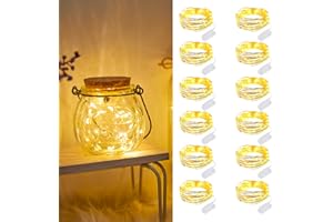 ‎DUFUSO Dufuso 12 x 20er LED Lichterkette Batterie Dekoration für Weihnachten, Party, Mini led Lichterkette mit Batterie CR2032, 2M Warmweiß Kupfer Drahtlichterkette Wasserdichte