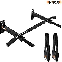 Kore K-WM Wall Mounting Chin Up Bar with Solid One Piece Construction Bar and Ab Straps Fitness Combo