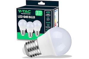 V-TAC 3x Lampadina LED con Attacco E27 4,5W (Equivalenti a 40W) - G45-470 Lumen - Lampadina LED Massima Efficienza e Risparmio Energetico - Luce 3000K Bianca Calda (Box 3 Pezzi)