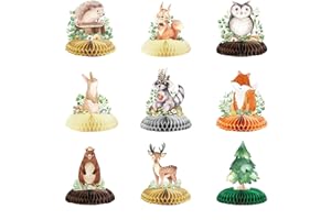 Kotkiddy 9 Stück Woodland Animals Honeycomb Centerpieces 3D Tischdekor Woodland Baby Shower Dekorationen für Mädchen Junge Grün Waldthema Baby Shower Erster Geburtstag
