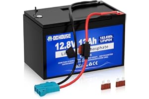 DCHOUSE 12V 12Ah LiFePO4 Batería de litio con 15A BMS, 10 años de vida útil, 10000+ ciclos, para Marina, Trolling Motor Fish Finder, Kayak, Power Wheels, UPS