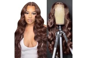 ALIPOP Perruque femme naturelle brésilienne brune ondulé 4x4 lace wig human hair wig perruque naturelle cheveux humain body wave curly human hair wigs #2(18inch 45cm)
