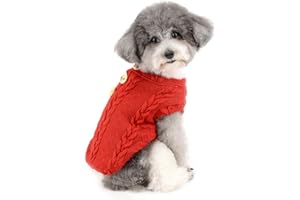 ZUNEA Pull Chaud pour Petit Chien Chiot Pull-Overs Manteau d'hiver Doublé Polaire Motif Tricot Chat Veste Vêtements pour Animaux Chihuahua Yorkshire Rouge M