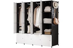 ‎JOISCOPE JOISCOPE DIY Tragbarer Garderobe für hängende Kleiderschrank, platzsparendes modularer Kunststoffschrank mit Türen, Ideale Storage Organizer Cube Für Bücher, Wohnzimmer, Schlafzimmer, 16 Würfel