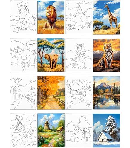 Vorgezeichnetes Leinwand-Set Für Erwachsene – 12 Stück, Je 15,2x15,2 Cm – Mit Umrissen Zum Ausmalen, Perfekt Für DIY & Entspannung