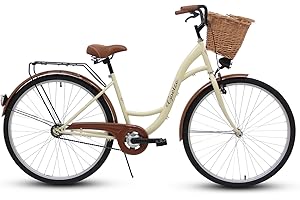 Goetze Eco Vintage City Bike - Bicicleta holandesa para mujer, estructura de acero, ruedas de aluminio de 28 pulgadas con freno de contrapedal, 1 marcha, sin desviador, cesta de mimbre