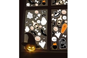 HAUS PROJEKT 160 Pièces Autocollants De Fenêtre D'Halloween, 8 Feuilles A4 De Décorations D'Halloween, Autocollants De Fenêtre D'Halloween Réutilisables, Autocollants D'Halloween, Window Stickers