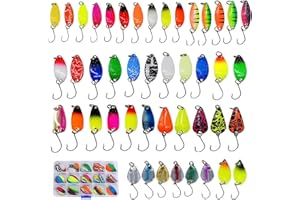 SONGYEA Spoons Lot de 45 appâts pour truite, cuillères à truite avec boîte de rangement, 2 g/2,5 g/3 g/3,2 g/3,5 g/5 g, cuillère, appâts simples, appâts à paillettes pour brochet, sandre, perche