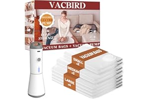 Vacbird Vacuum Storage Bags with Wireless Electric Air Pump, 8-Pack Airtight Compression Bags for Clothes, Blankets, Home Storage